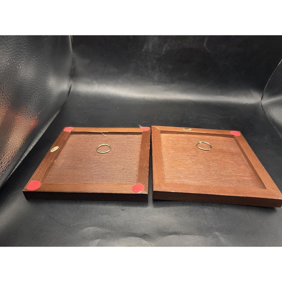 Trivets 2 Jasco Christmas Tree & Snowman Tile Wood Framed 5.25 Inch Square Vtg - Picture 9 of 12